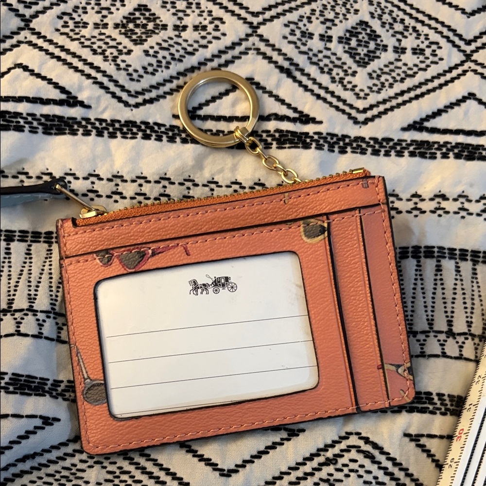 Coach Pink Sunglasses Print Leather Card Holder with Keyring